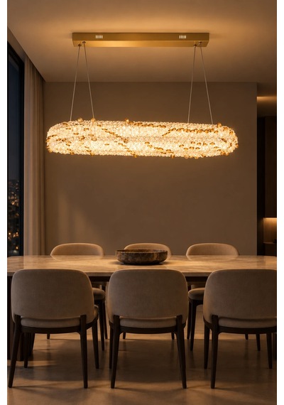 Modern Premıum Sarkıt Avize 3 Renk Led Gold Kasalı Lüks Yemek Masası Salon Avizesi 120w Beyaz