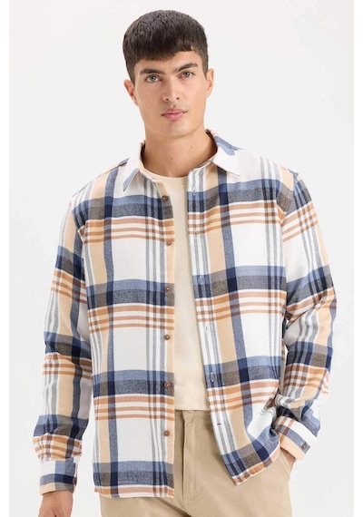 DeFacto Regular Fit Polo Yaka Kareli Flanel Uzun Kollu Gömlek D5835AX24AUER140