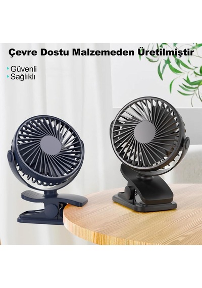 Taşınabilir Usb Klipsli Fan Şarj Edilebilir, 720 Dönebilme, 3 Hız Yaz Ve Dış Mekan Kullanımı İçin -