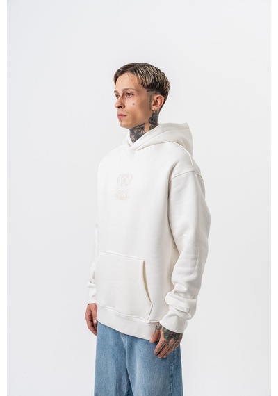 Respire Erkek Garden Baskılı Kapüşonlu Oversize Hoodie Ekru