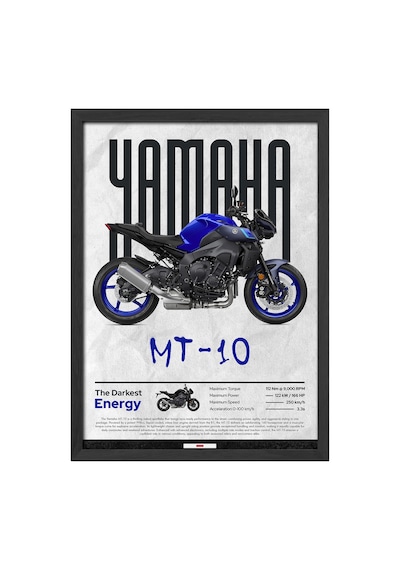 Mt-10 Sp Siyah Ahşap Çerçeveli Poster, Dekoratif Motosiklet Duvar Tablosu