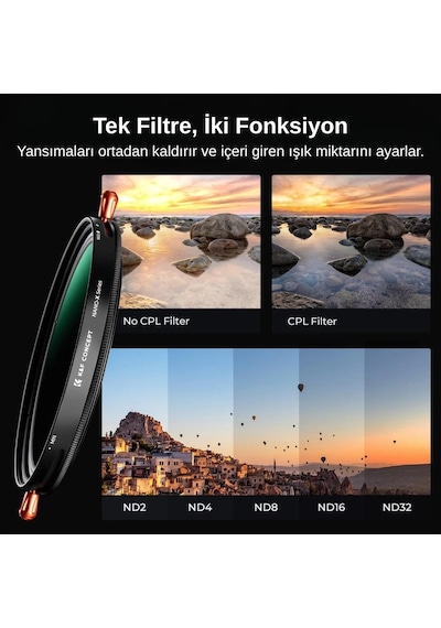K&f Concept 77 Mm Nd2-32+cpl Filtre 1-5 Stop Nötr Yoğunluk Ve Dairesel Polarize Filtre 2'si 1 Arada
