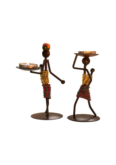 Ds Hediyelik Toptan Afrikalı Kadın Tasarımlı Tealight Metal Mumluk Dekoratif Şık Hediyelik Genel