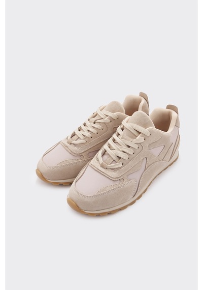 Derinet Bağcıklı Günlük Kadın Sneaker Bej Süet Bej Süet