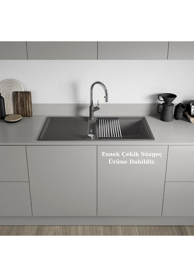 Blanco Adıra Xl 6 S Granit Evye, Volkan Gri Renk, Tezgah Üstü, Çift Yönlü Damlalık, 100x50 Cm Gri