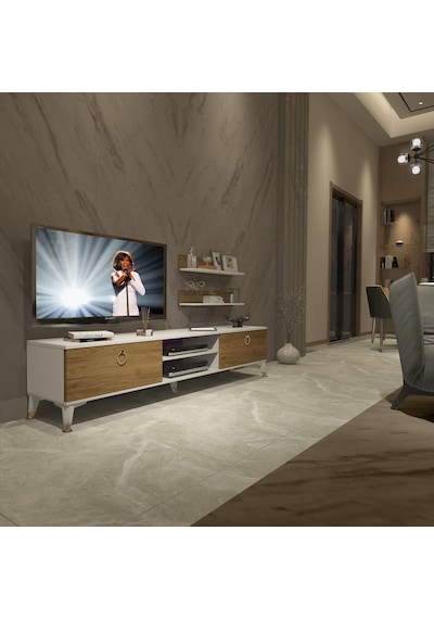 Decoraktiv Eko 4 Mdf Dvd Gold Tv Ünitesi Tv Sehpası - Beyaz Pera Beyaz - Meşe