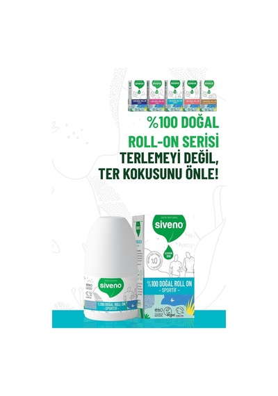 Siveno %100 Doğal Roll-on Sportif Sporcu Deodorant Ter Kokusu Önleyici Bitkisel Lekesiz 50 Ml X2 Adet