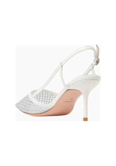 Nicoli Joel 75 Kristal Slingback Topuklu Ayakkabı, Işıltılı Mesh Tasarım Beyaz