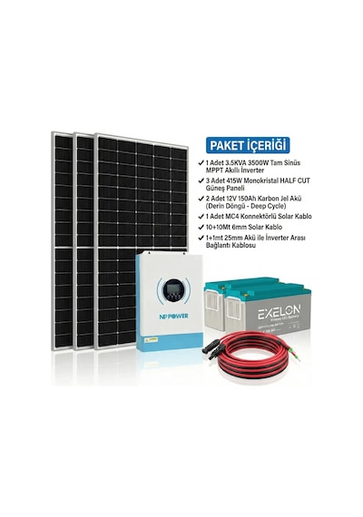 Veratech Solar Enerji Bağ Evi Paketi 3kva İnverter 1250w Güneş Paneli 300ah Jel Akü