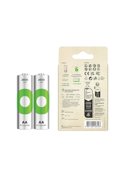E221 Usb Pil Şarj Cihazı 2 Adet 2600mah Aa Kalem Pilli Set