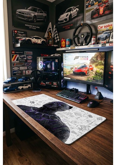 Black Panther 40x90 Cm Oyuncu Mousepad Kaymaz Taban Büyük Boy Mousepad Beyaz