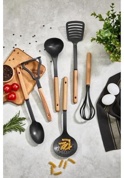 Mithra Life 6 Adet Ahşap Saplı Plastik Teflon Siyah Servis Seti Mıt1141 Diğer