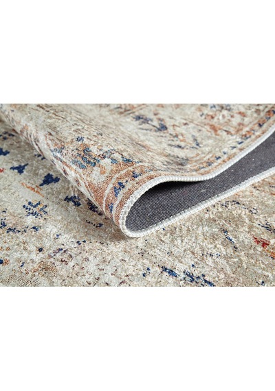 Bej Mavi Turuncu Modern Vintage Halı - 5042ou Bej - Mavi