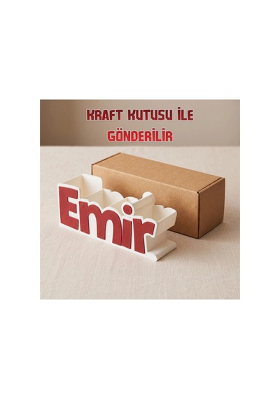 Beyaz Kırmızı Kişiye Özel İsimli Kalemlik - 3d Baskı Masa Organizer Diğer