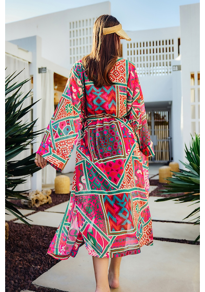 Remsa Mayo Remsa Tesettür Mayo Üzerine Tek Kaftan Kimono Pareo Pembe Rp031 Arzu Pembe