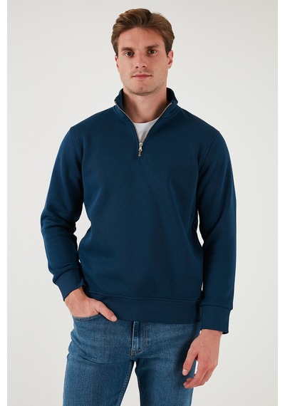 Buratti Pamuklu Regular Fit Yarım Fermuarlı Dik Yaka Erkek Sweat 59052592 Indigo