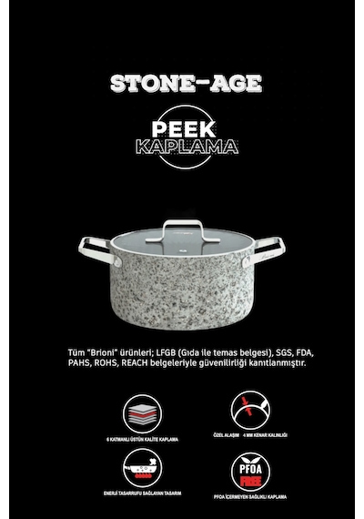Stone-age 3 Parça 30cm Basık- 30cm Tava Çizilmez Yanmaz Yapışmaz Kombin Tencere Tava Seti Diğer