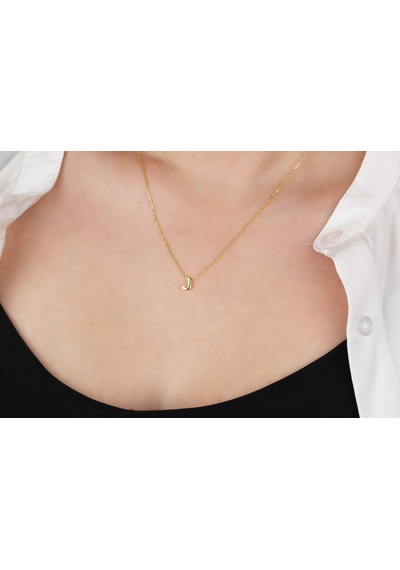 Glorria Gümüş 3 Boyutlu Minimalist J Harfi Kolye Sarı
