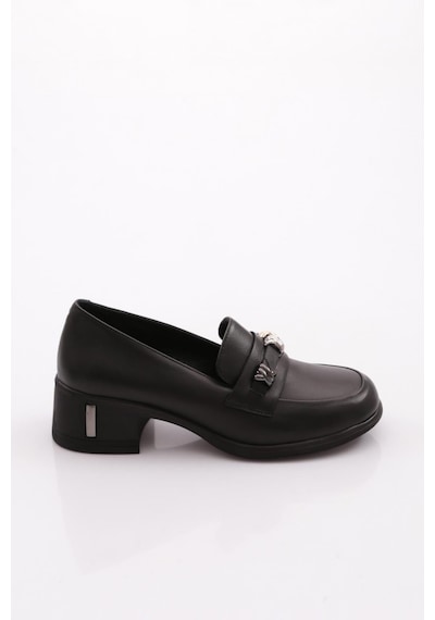 Dgn 603 Kadın Topuklu Loafer Ayakkabı Siyah Napa