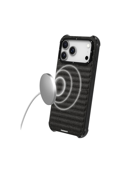 Apple Uyumlu iPhone 17 Pro Max Kılıf M-safe Şarj Özellikli Youngkit Canvas Serisi Kapak Siyah Siyah