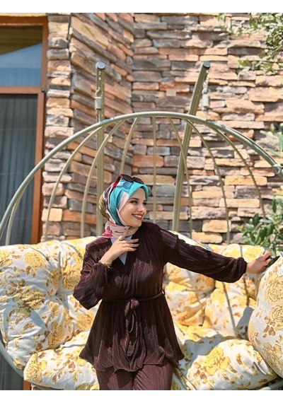 Moda Kaşmir Palet Desen Bambu Eşarp Pudra - Turkuaz