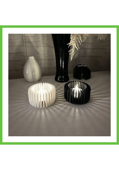 Bezos 3d Baskı Modern Çizgili Mumluk - Tealight Mumluk 1 Adet -beyaz Dmc
