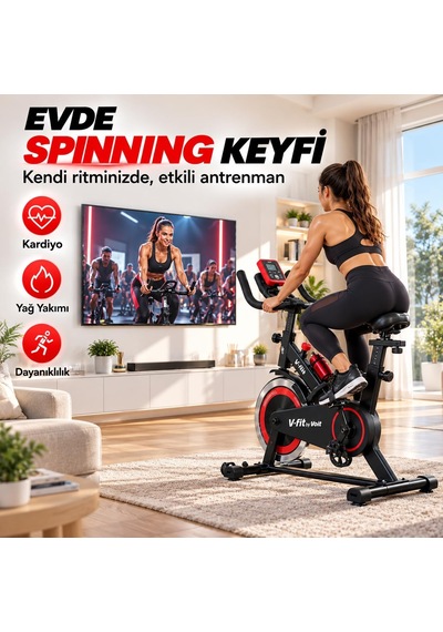 Vfit V-fit By Sb100 Pro Spin Bike Kondisyon Bisikleti Nabız Ölçerli, Direnci Ayarlanabilir Suluk Hediyeli