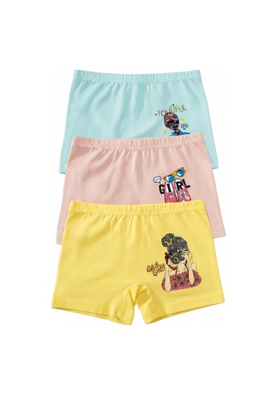 Öts Kız Çocuk 3 Lü Pamuklu Boxer Baskılı Günlük Klasik Model 8701-3 Renkli