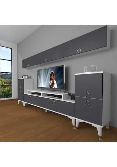 Decoraktiv Ekoflex 9 Mdf Gold Tv Ünitesi Tv Sehpası Beyaz - Antrasit