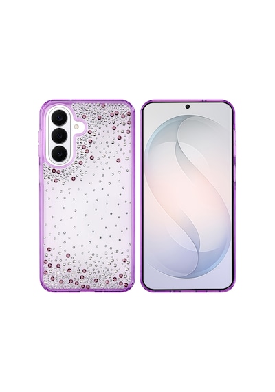 Samsung Galaxy Uyumlu S26 Kılıf Airbag Tasarımlı Damla Taşlı Şeffaf Zore Pera Silikon Kapak - Mor