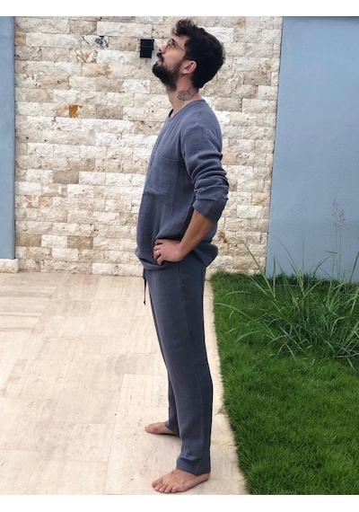 Combattente Müslin Erkek Pijama Takımı Gri Grı