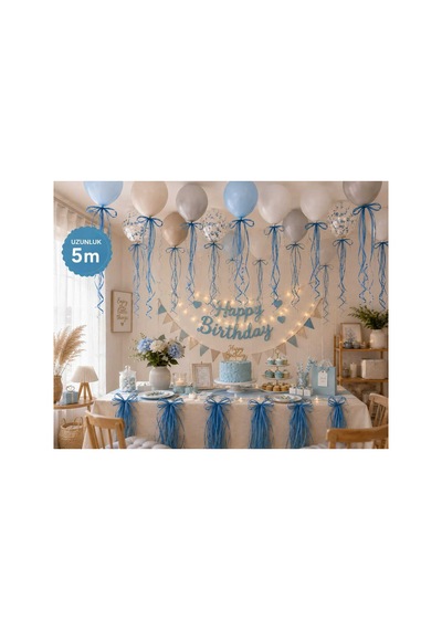 Mavi Rafya İpi - Balon Bağlama Ve Hediye Paketi Süsleme İpi 1 Rulo 5metre
