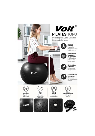 65 cm Pilates Topu Pompa Dahil Fitness ve Denge Egzersiz Topu Siyah