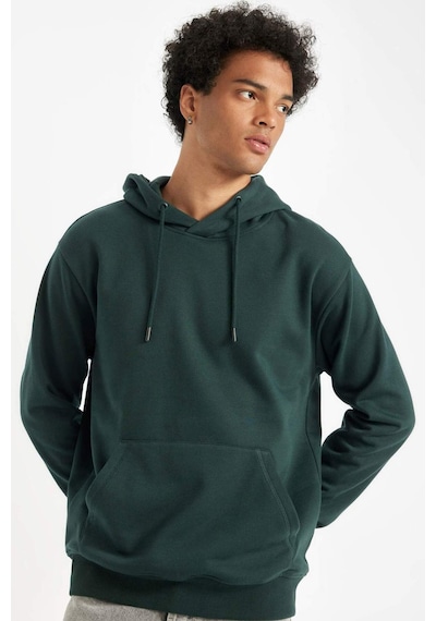 DeFacto Regular Fit Kapüşonlu Kanguru Cepli İçi Yumuşak Tüylü Basic Düz Sweatshirt X8283AZ24AUGN536 Yeşil