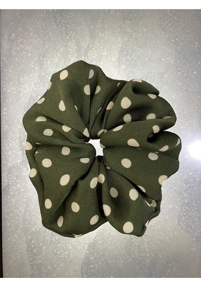 Mois Atelier Yeşil Puantiyeli Saten Kumaş Lastikli Kadın Simit Saç Tokası Bayramlık