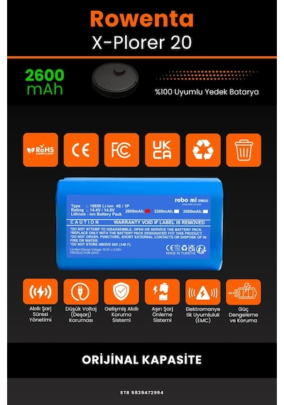 Rowenta X-plorer 20 Serie 2600mAh Robot Süpürge Bataryası