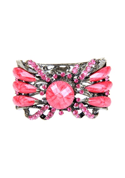 Tblk02689 Pembe Taşlı Döküm Metal Kelepçe Model Kadın Bilezik 2681-2696 Çok Renkli