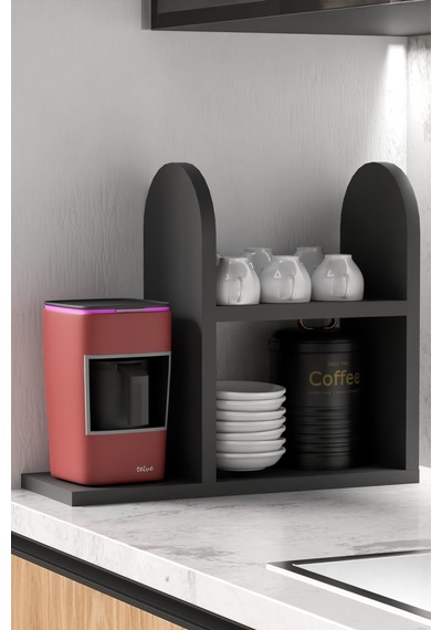 Kahve Makinesi Standı - Espresso Ve Türk Kahvesi Bardaklık, Mutfak Rafı, Şık Ve Dayanıklı Kahvelik Antrasit