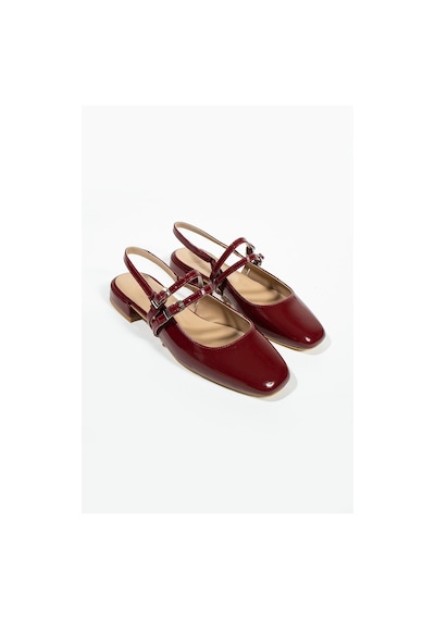 Duxal Shoes Care Kadın Küt Burun Çift Kemer Detay Kısa Topuklu- Babet Bordo