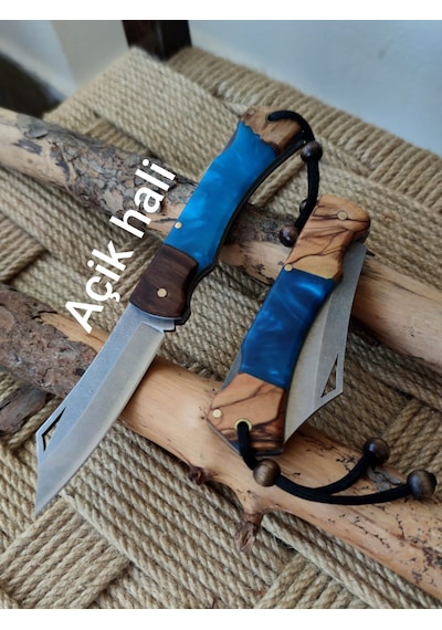 El Yapımı Kamp Çakı Outdoor Kamp Çakı Mavi - Kahverengi