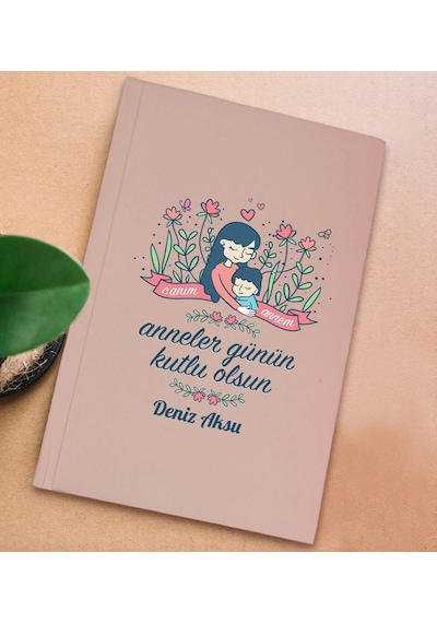 Bk Gift Kişiye Özel İsimli Dtf Anneler Günü Tasarımlı Pembe Sert Kapaklı Defter-2, Anneye Hediye Kobitmeyencom30648 Bk Gift