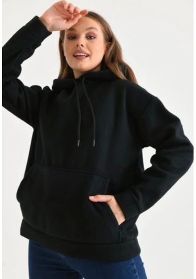 Lovie Moda Kadın Kapşonlu Sweatshirt Siyah