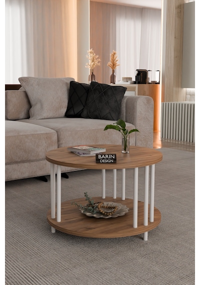 Modern Yuvarlak Orta Sehpa Çift Katlı Beyaz Metal Ayaklı Salon, Ofis, Dekoratif Masa Atlantik Çam Modern Yuvarlak Orta Sehpa Çift Katlı Beyaz Metal Ayaklı Salon, Ofis, Dekoratif Masa Atlantik Çam