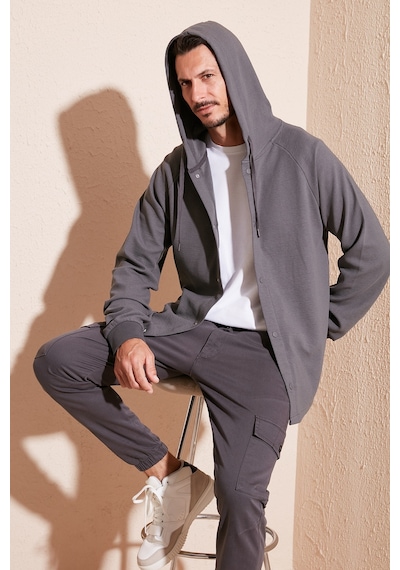 Buratti Pamuklu Kapüşonlu Relaxed Fit Erkek Gömlek 5905468 Antrasit