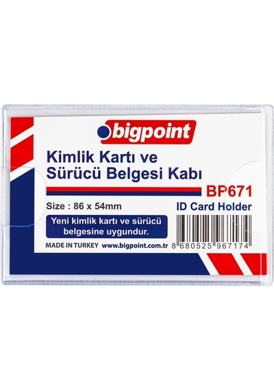 Bigpoint Kimlik, Ehliyet Kabı Yatay Şeffaf 86x54mm 100'lü Poşet
