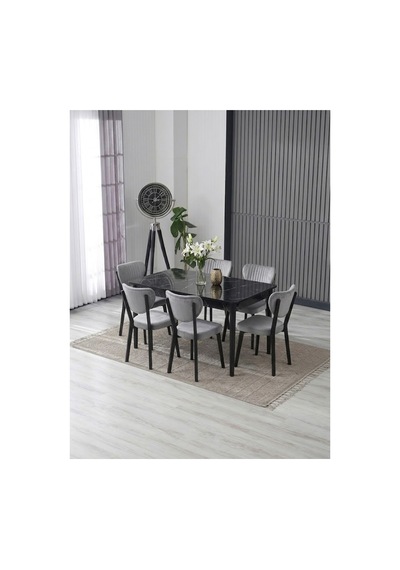 80x130 Açılabilir Masa + 6 Elma Sandalye Masa Takımı Gri Gri
