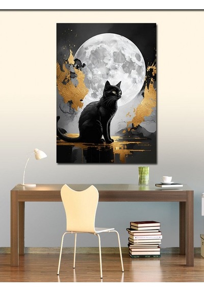 Kanvas Tablo Dolunay Ve Kedi 50cmx70cm