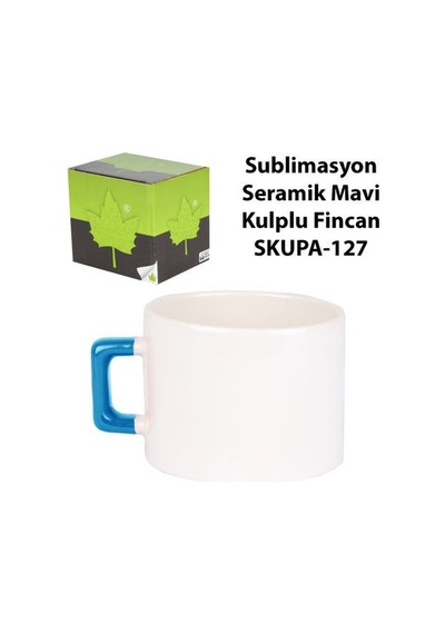 Sublimasyon Seramik Mavi Kulplu Lüks Fincan - Kutulu