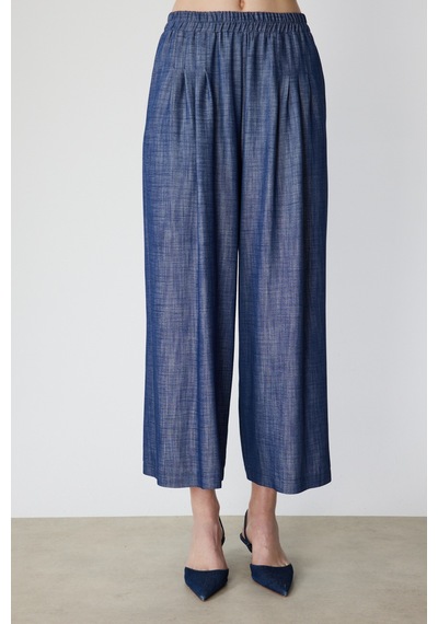 On Kadın Pileli Geniş Paça Pantolon 74120 Indigo
