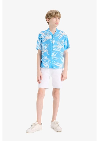 DeFacto Erkek Çocuk Oversize Geniş Kalıp Polo Yaka Desenli Viskon Kısa Kollu Gömlek F5675A825HSBE339